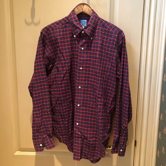 Mercer & Sons Other - MERCER & SONS USA Pinpoint Tartan Red and Navy Oxford Check Shirt, 15.5 x 35